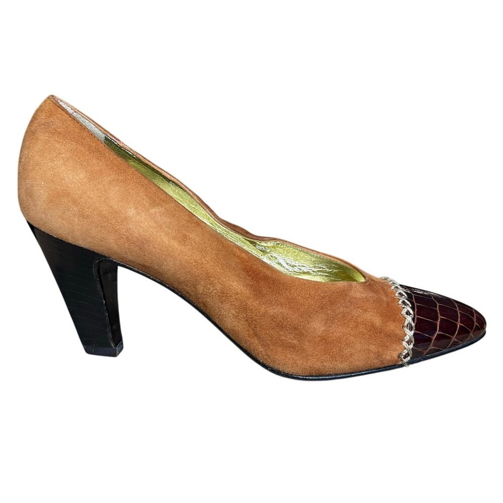Vintage Escada Women’s Brown Suede Croc Print Toe Heel Size US 6 B